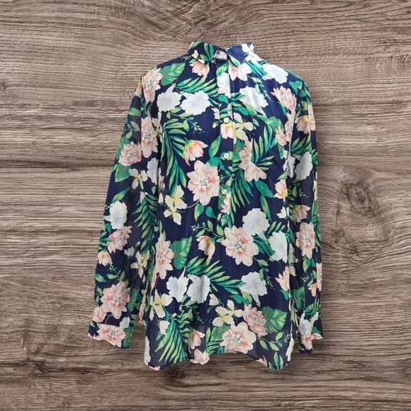 Old Navy Floral Blouse - Navy, Green, Pink Size Med - Picture 1 of 6